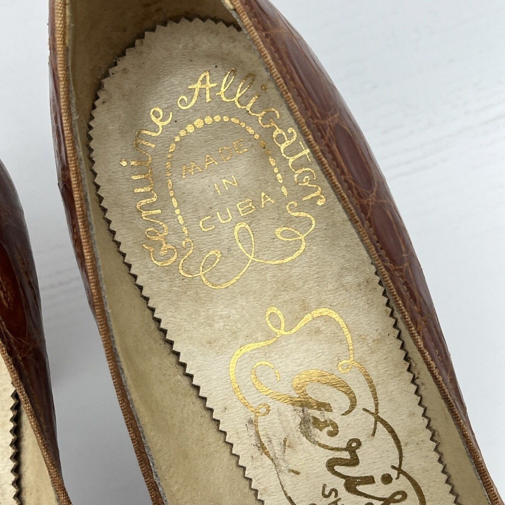 Vintage Geri's GENUINE ALLIGATOR HONEY BROWN 3" High Heel Women's Shoe Sz 9 - Picture 3 of 16